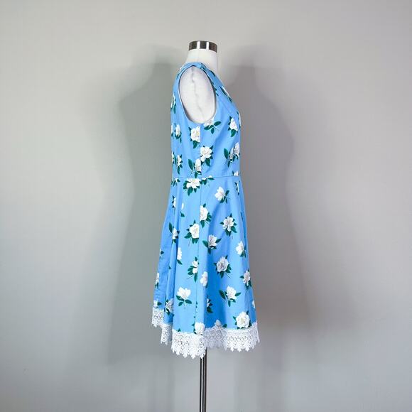 Draper James | Magnolia Love Blue Floral Fit Flare Lace Hem Preppy Dress 8 EUC - Picture 5 of 10